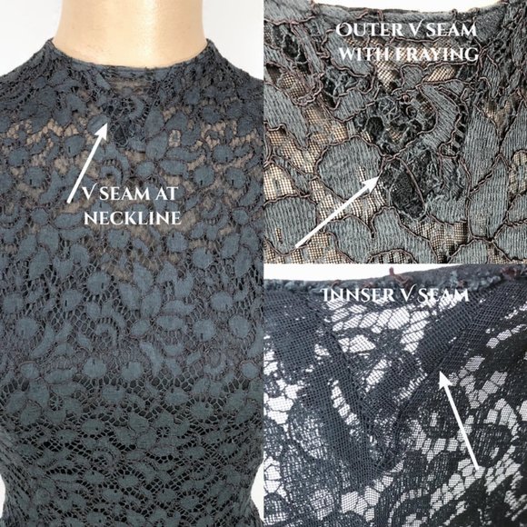 VINTAGE 50s 60s Black Sheer Lace and Chiffon Taffeta Party Dress VFG - Picture 9 of 9